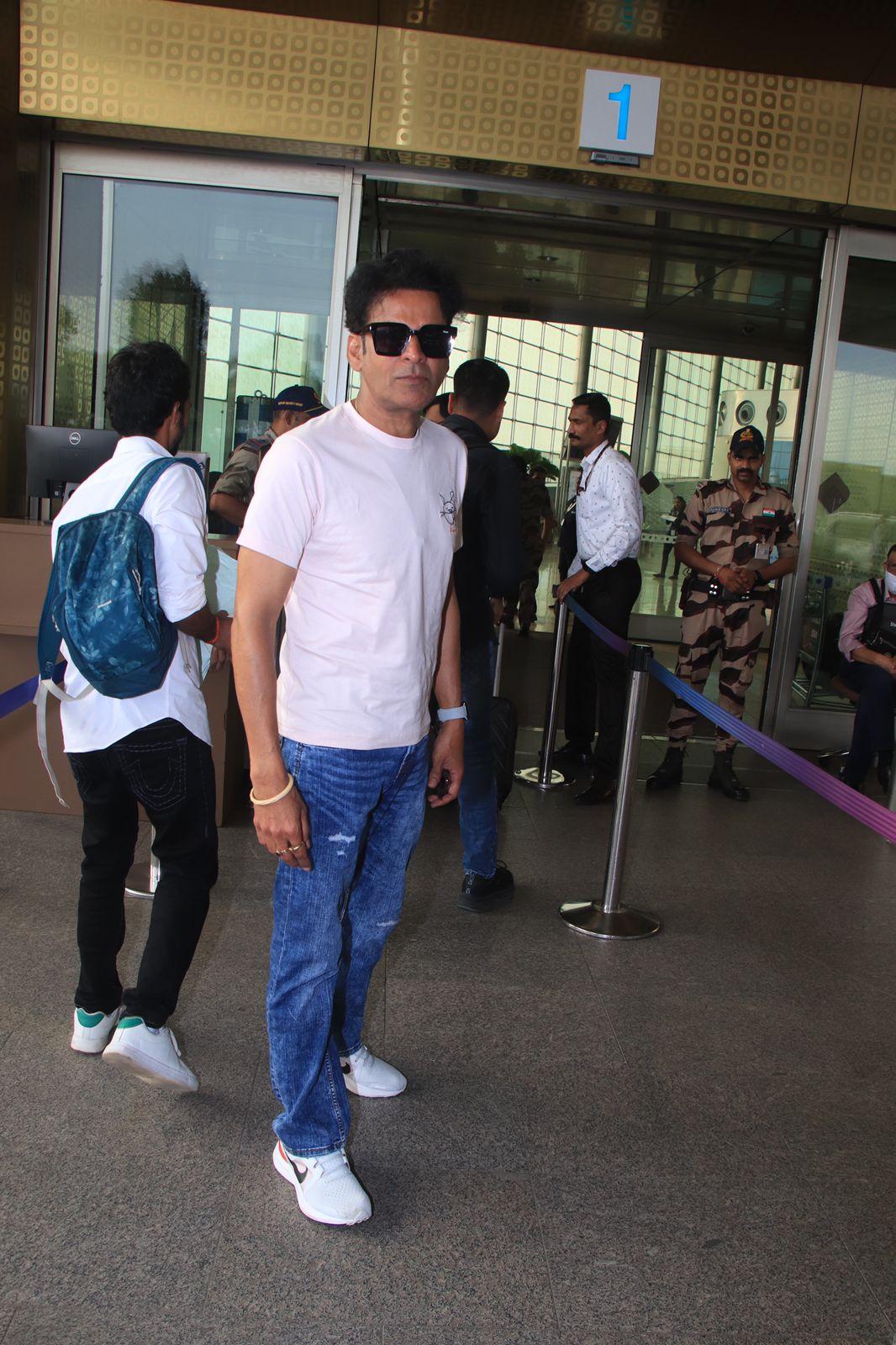 Manoj Bajpayee was clicked at the airport. The family man actor was looking uber cool in simple outfit