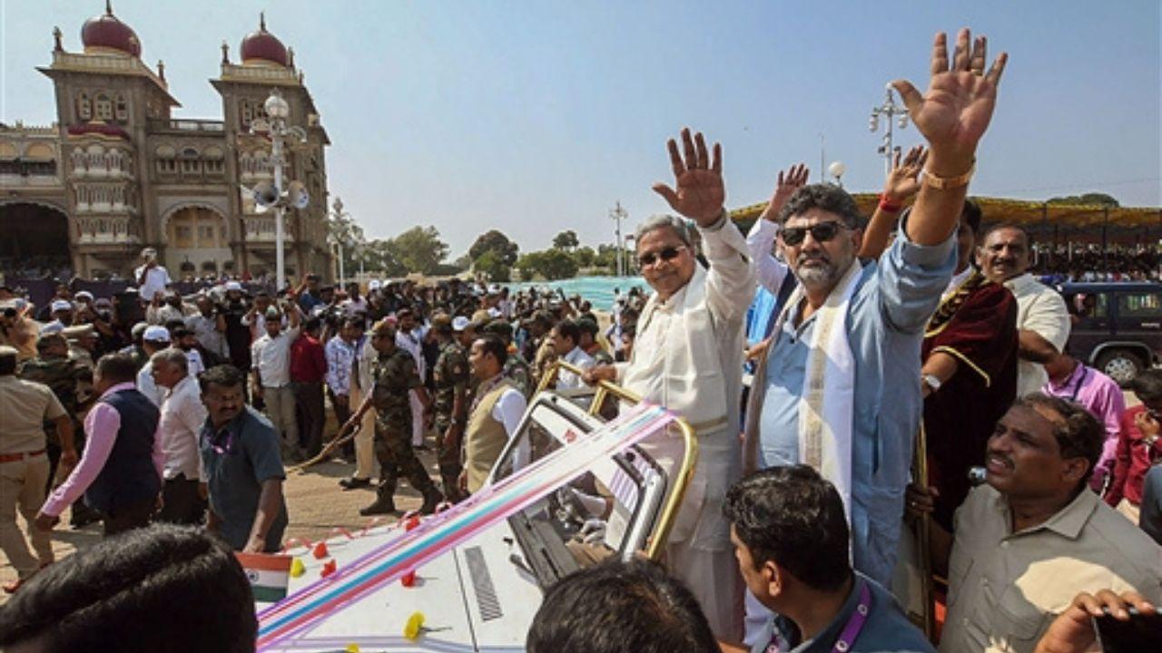 The procession featured an impressive display of caparisoned elephants, carrying the deity of Mysuru city, Chamundeshwari, seated atop a majestic 750 kg golden 'houdah,' positioned on the lead elephant, Abhimanyu. 