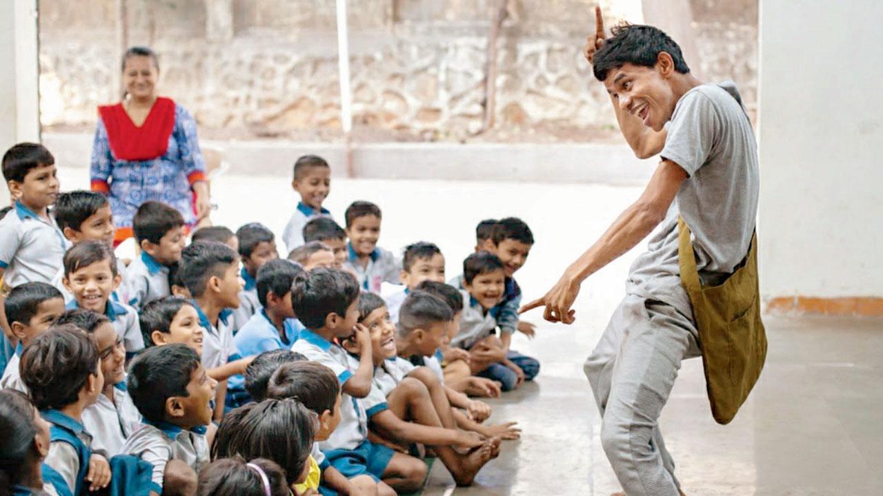 Walunj during an offline storytelling session at a Goregaon school