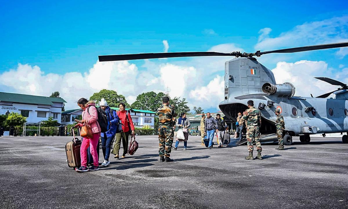 In Photos: Choppers evacuate stranded tourists from North Sikkim for second day