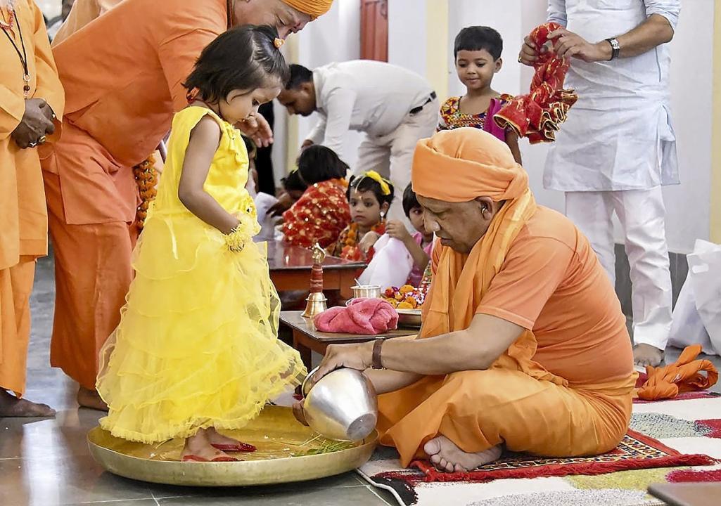 In Photos: Yogi Adityanath performs 'Kanya Pujan' at Gorakhnath Temple