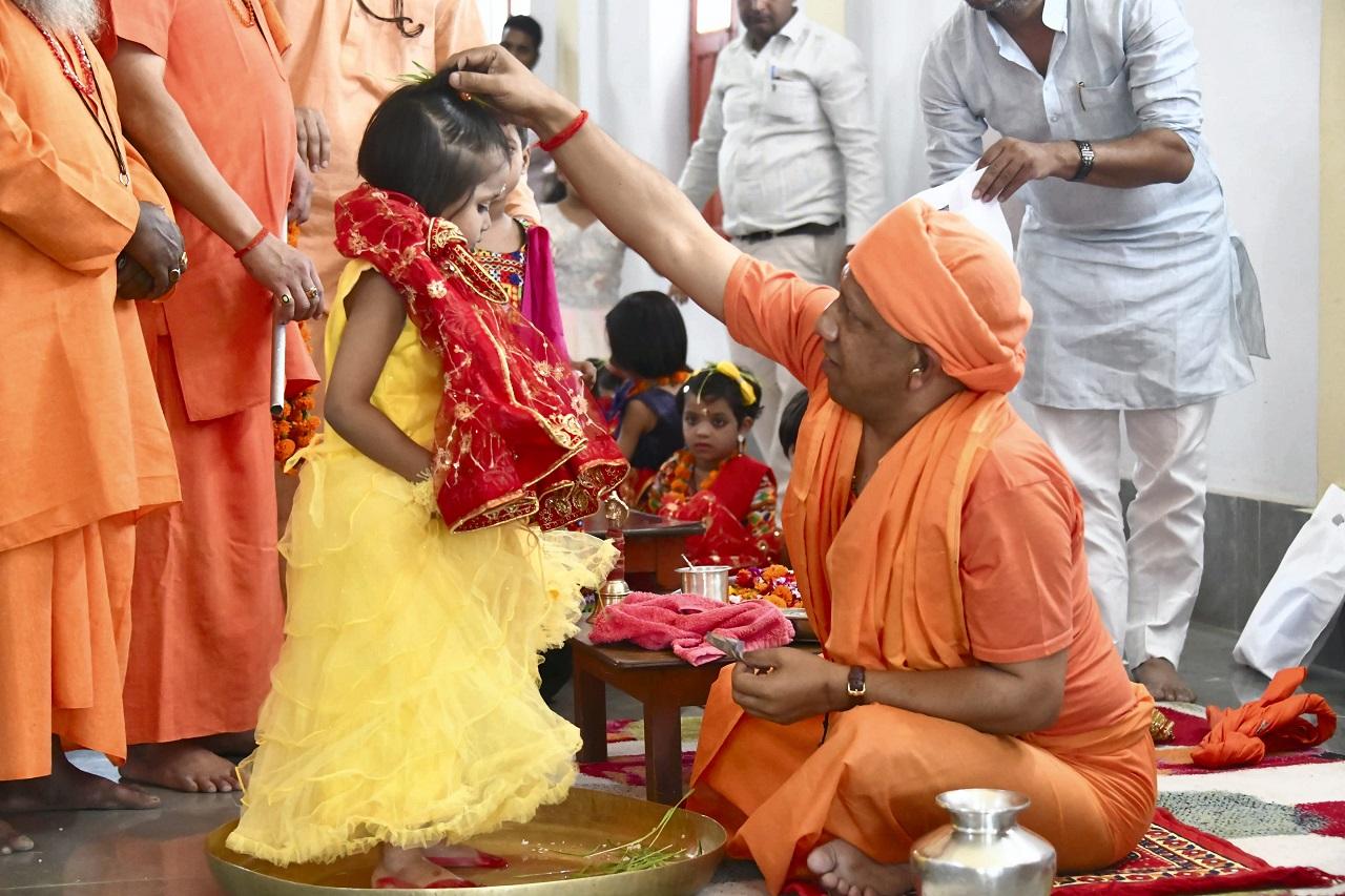 Besides the nine girls, several children visited the Gorakhnath Peeth, known for its deep reverence for Matri Shakti (power of motherhood). They were welcomed by the chief minister and served food and given gifts
