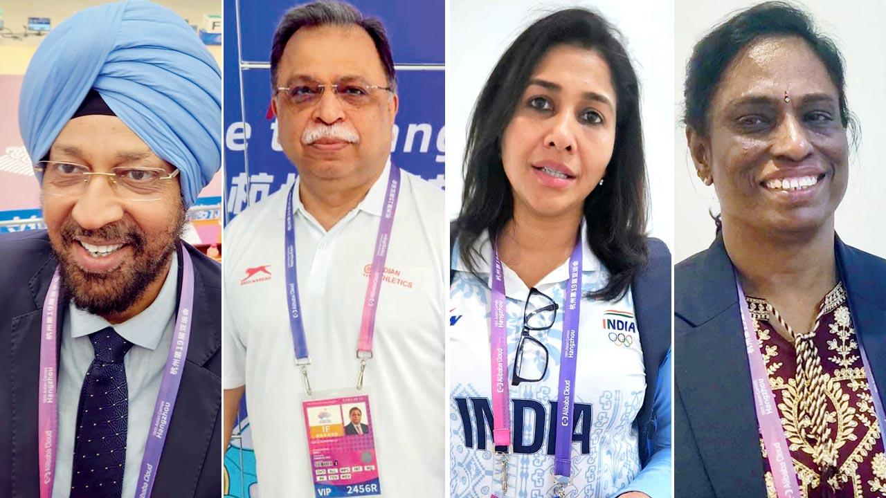 Bhupender Singh Bajwa, Adille Sumariwalla, Anju Bobby George and PT Usha. Pics/Ashwin Ferro