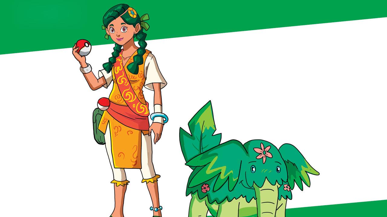 Amulya and Pokemon Bushyphant. Illustration/@jazylhdraws
