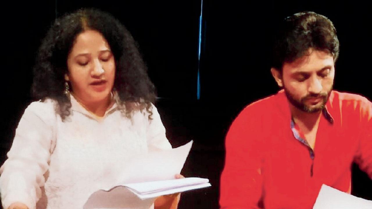 Rasika Agashe and Mohammed Zeeshan Ayyub during a play reading