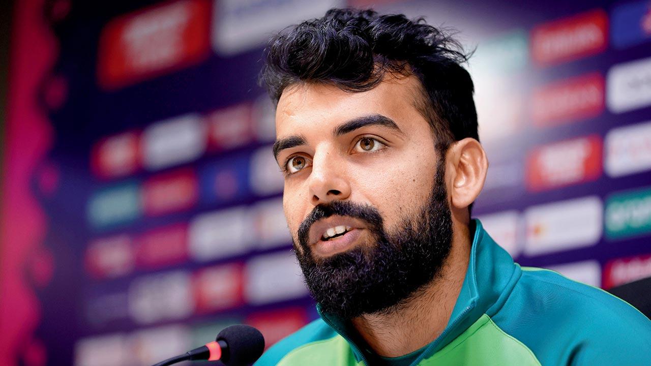 Shadab Khan addresses the media. Pic/Getty Images
