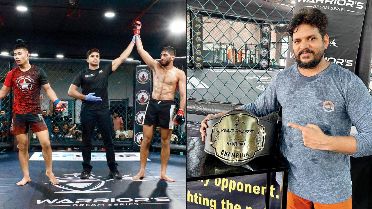 A moment from the fifth Warrior’s Dream series (right) Sanjivan Padwal with the championship belt