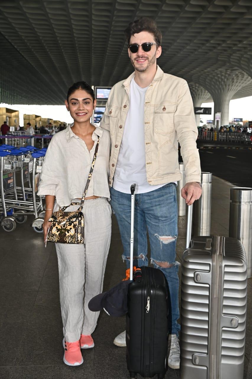 Sreejita De and her husband were seen at the airport. the couple looked stunning as they were snapped wearing matching outfits
