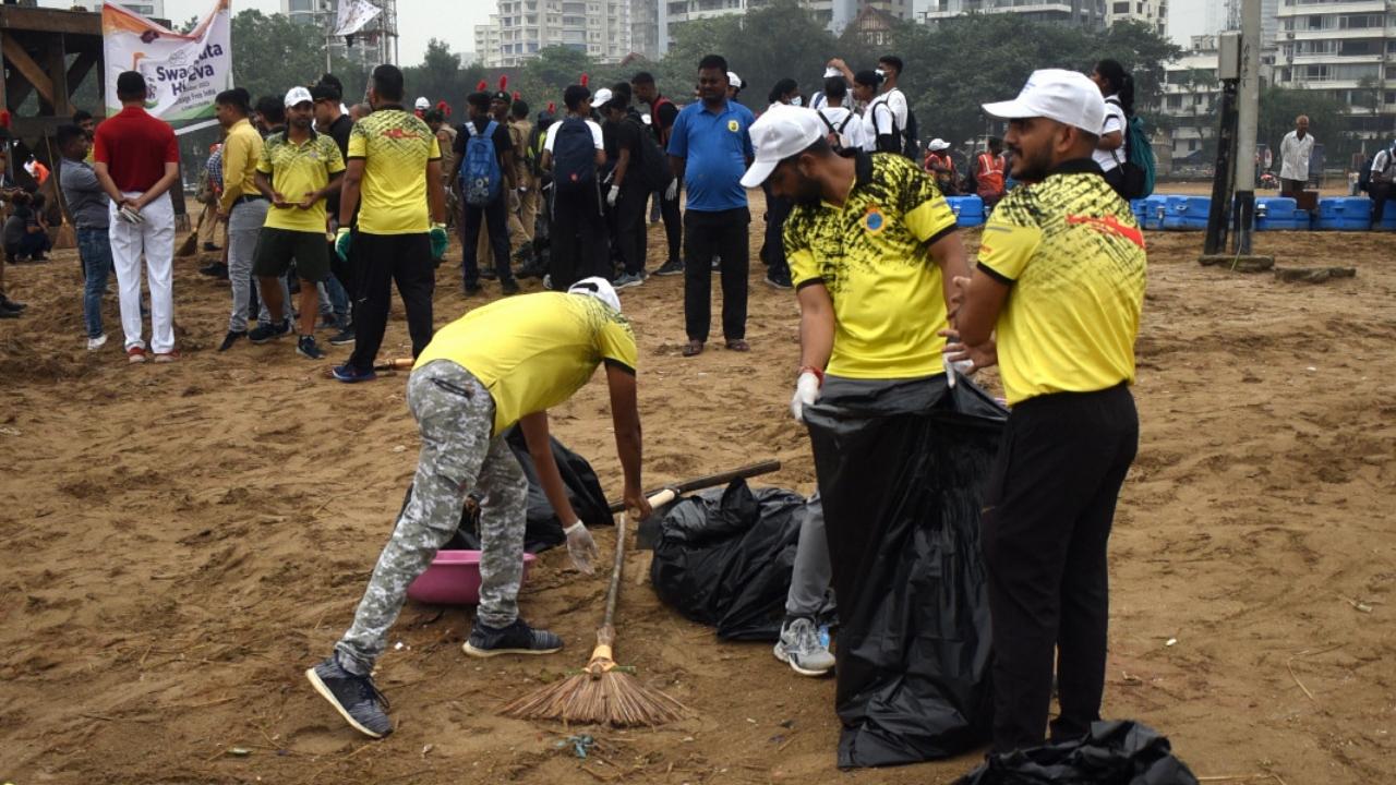 The cleanliness campaign at Girgaon Chowpatty in Mumbai as part of Prime Minister Narendra Modi's call for 
