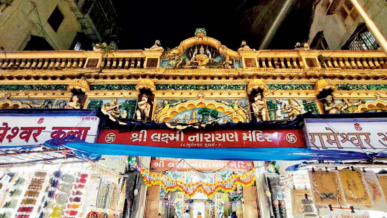 The exteriors of the Laxmi Narayan temple which has motifs inspired by Gujarati culture