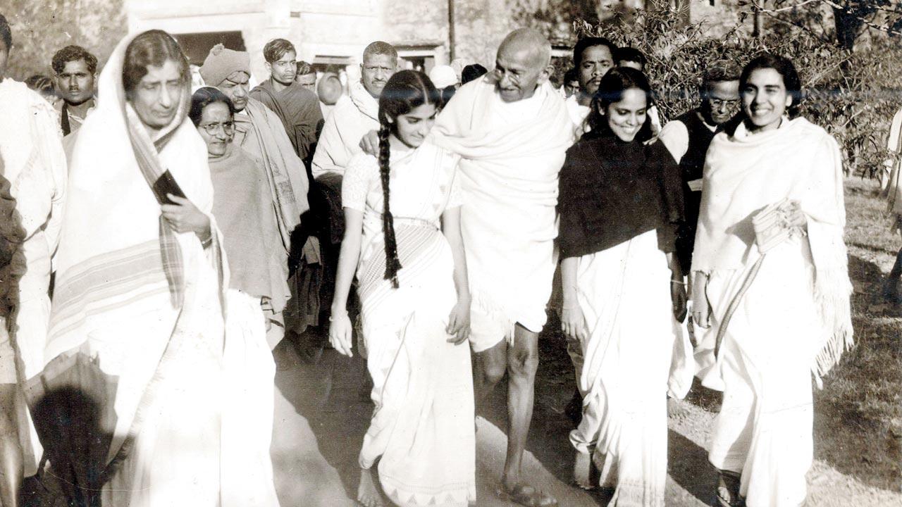 Nirmala Dialdas, Anand Patwardhan’s mother, with Gandhiji at Shantiniketan. Pics Courtesy/Anand Patwardhan Archives