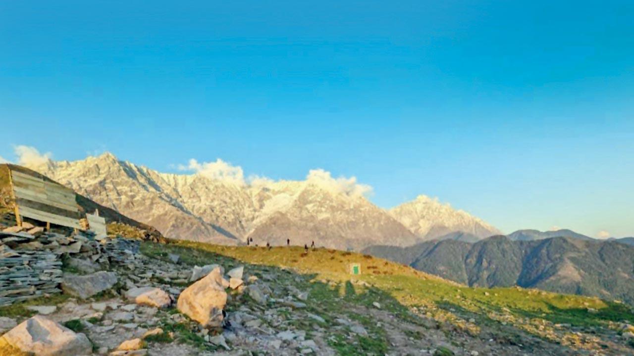 A view from the top of Triund which is at the foot of the Dhauladhar mountain range.