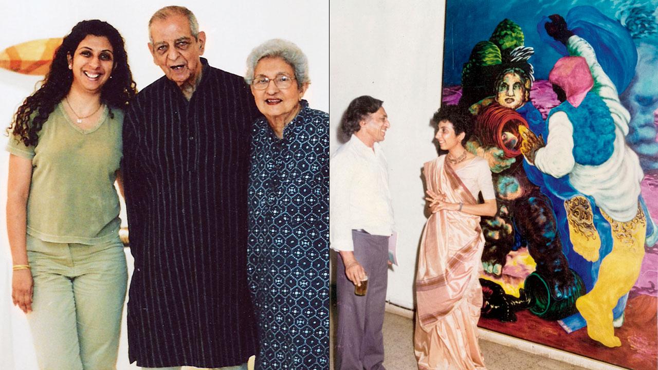 Shireen, Kekoo and Khorshed Gandhy (right) Tyeb Mehta with Shireen Gandhy at the silver jubilee celebrations of the gallery in 1988