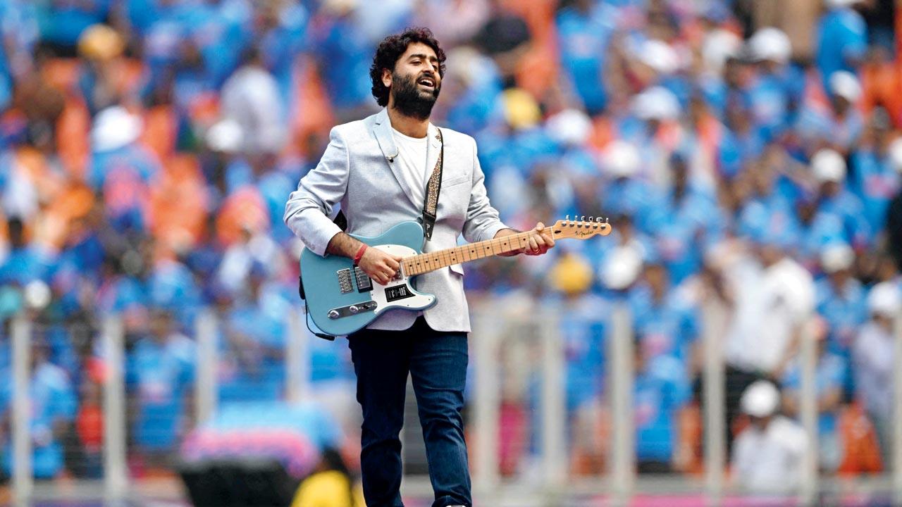 Singer Arijit Singh performs before India’s match against Pakistan on Saturday. Pic/AFP