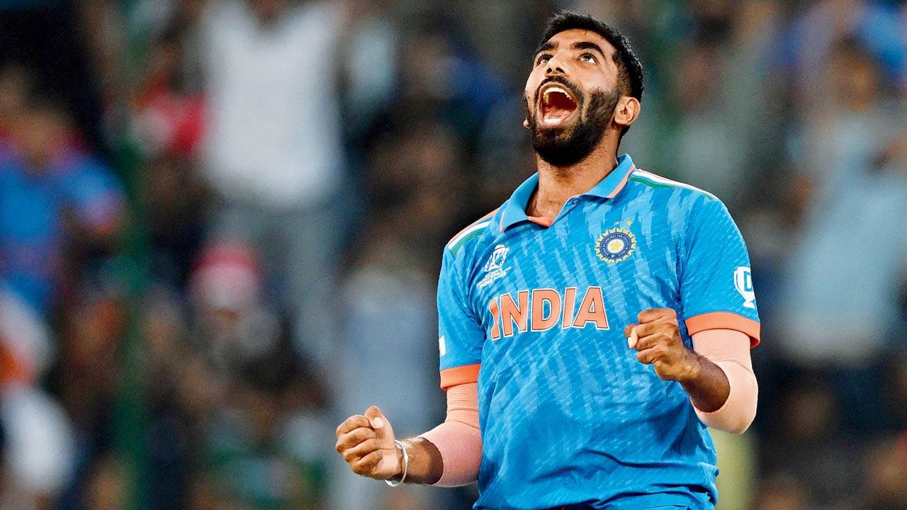 Jasprit Bumrah is ecstatic after claiming the wicket of Mohammad Nabi yesterday