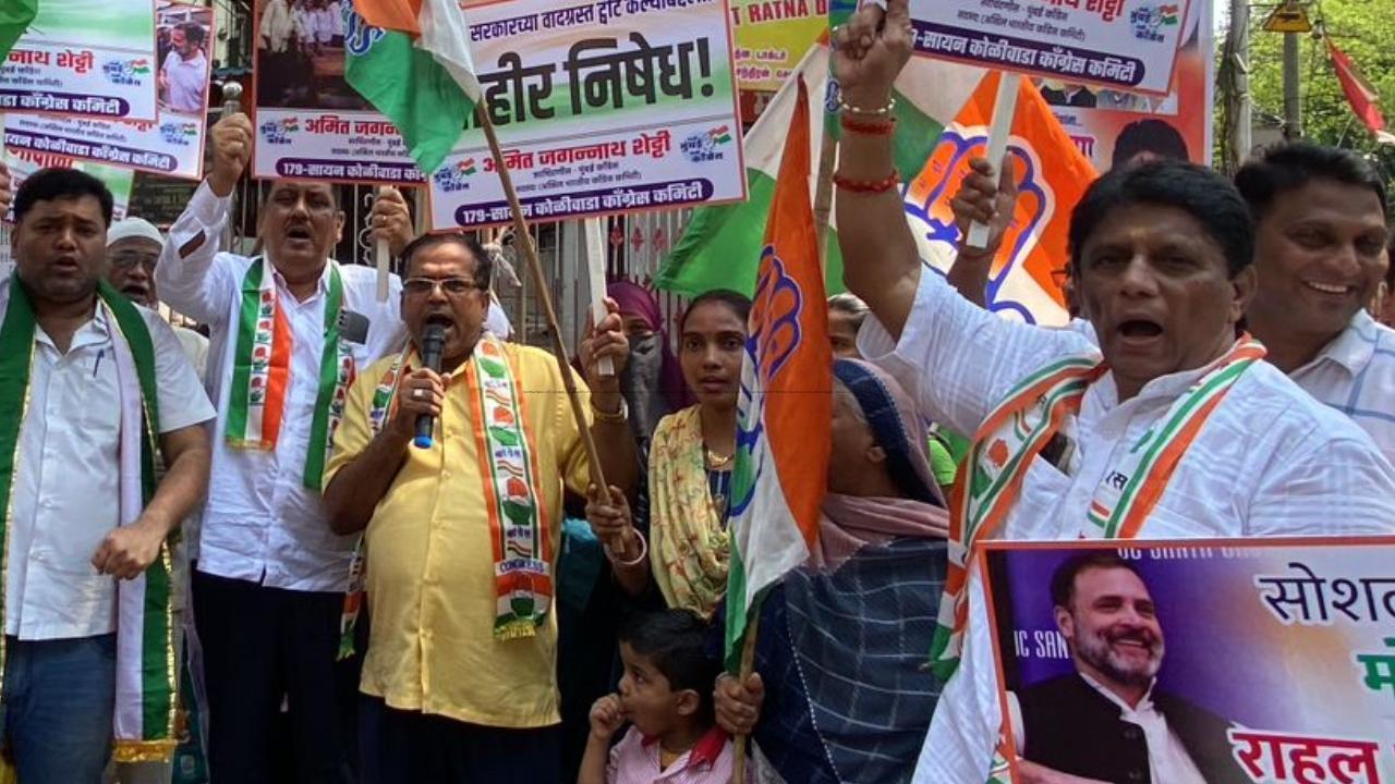 IN PHOTOS: Congress workers protests in Mumbai over Rahul Gandhi poster