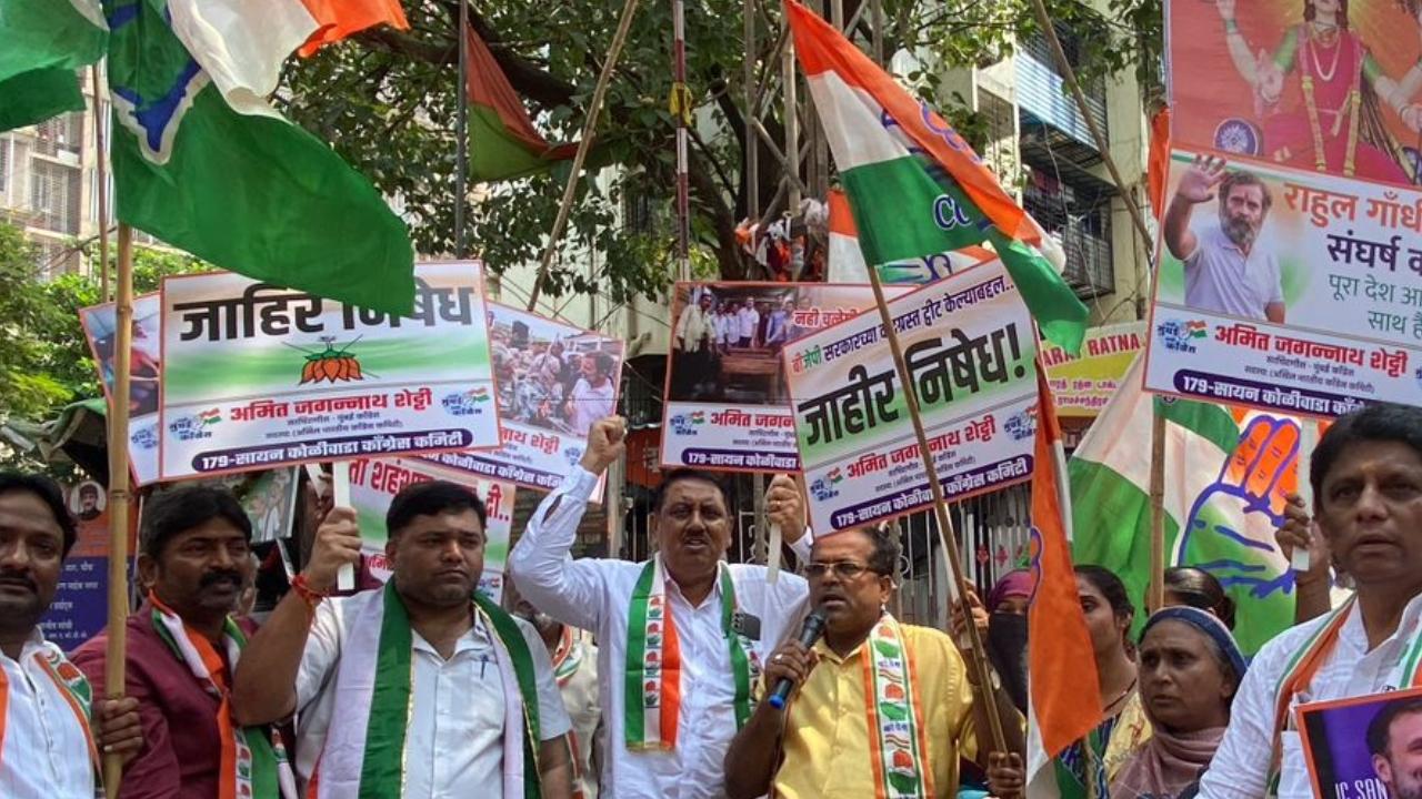 Rajasthan Congress president Govind Singh Dotasra, ministers Mahesh Joshi, Pratap Singh Khachariyawas and other leaders took part in the protests near the PCC office