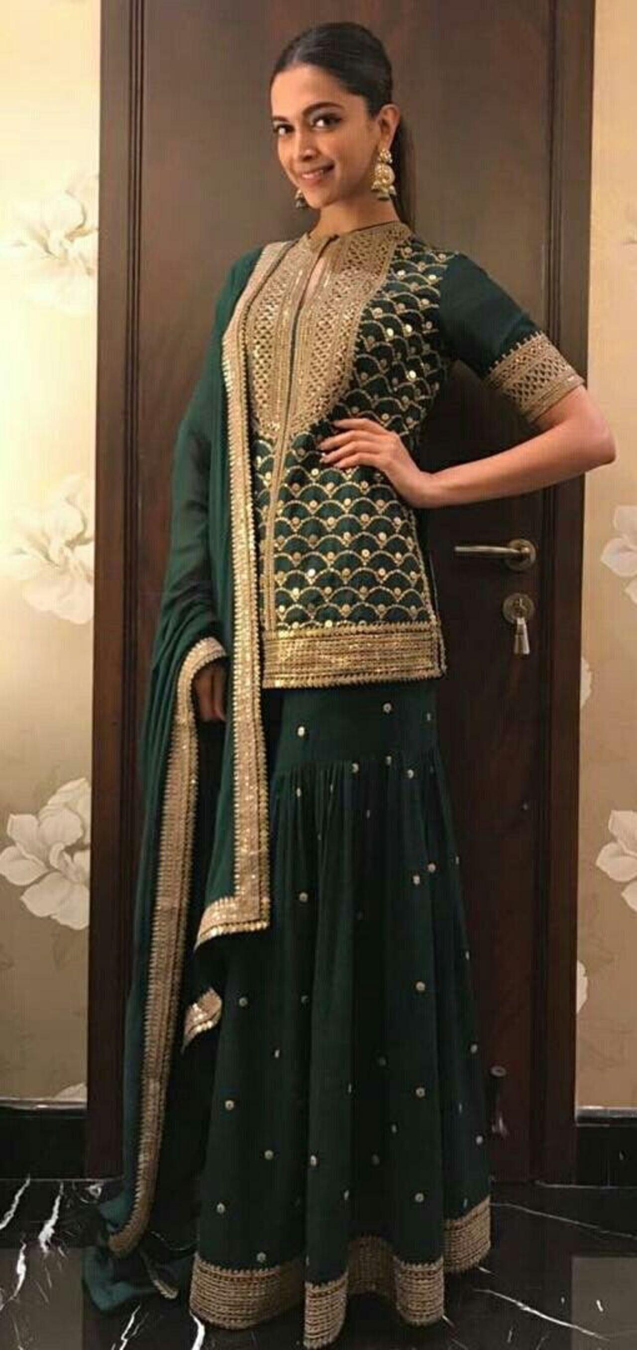 Day 5 (Green): Deepika Padukone opted for a green sharara which can make for a perfect Garba outfit. The ethnic piece will keep you comfortable without compromising on the style quotient