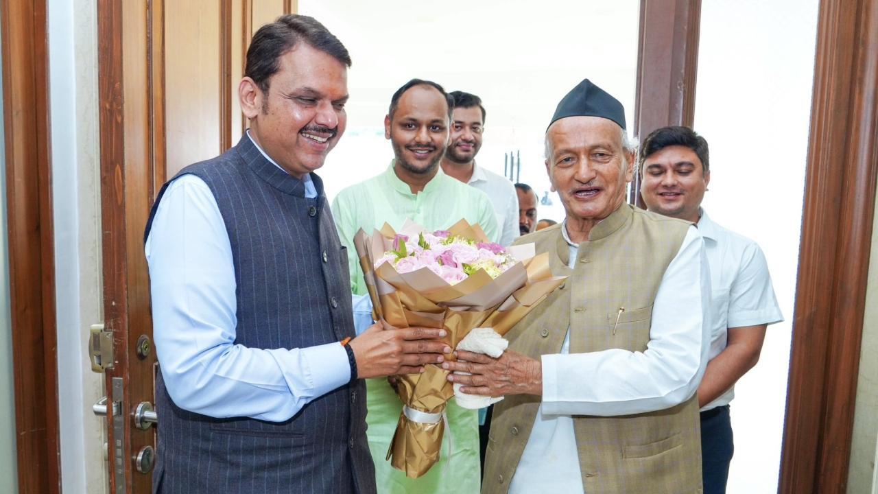 Ex-Maharashtra governor Bhagat Singh Koshyari meets Devendra Fadnavis in Mumbai