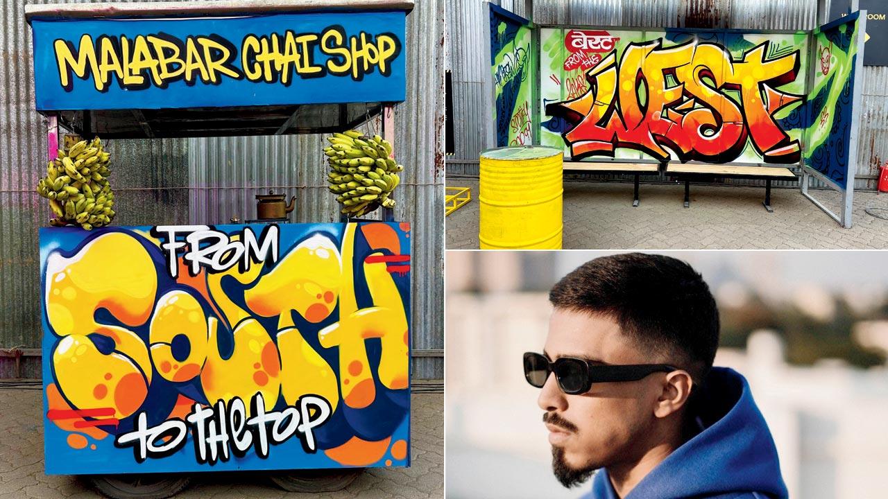 The installation of a chai shop by Left Hander; the graffiti installation depicting a bus stop by Zake; Rabah AKA Left Hander 
