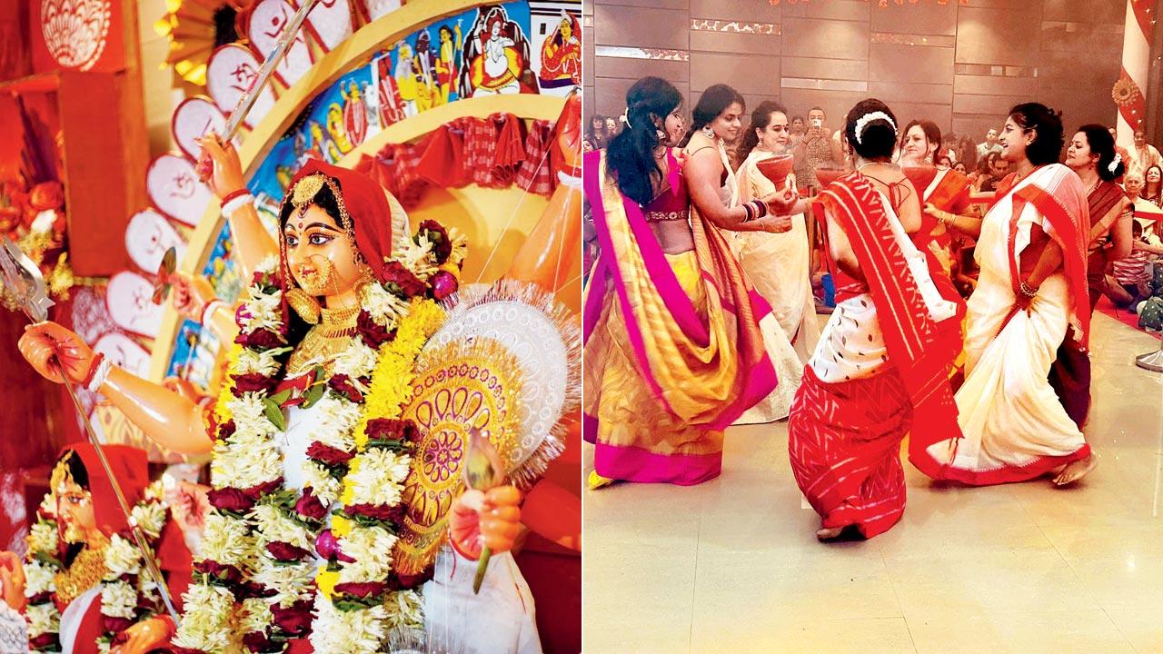 The eco-friendly idol; (right) residents perform dhunuchi naach