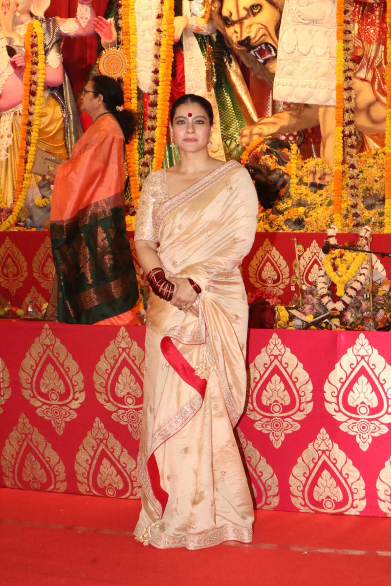 Kajol looked stunning in a pastel coloured saree