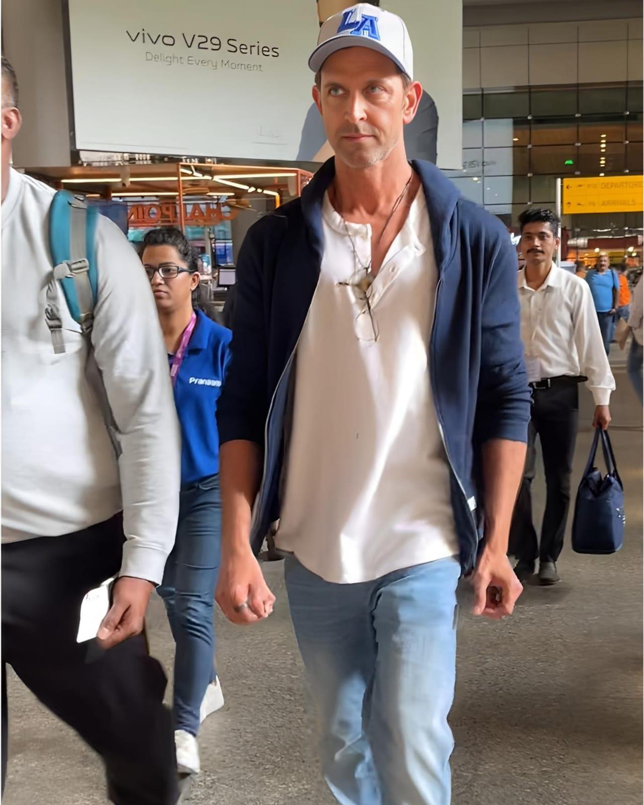 Hrithik Roshan was seen at the Mumbai airport post wrapping up some shoots related to his upcoming film 'Fighter'