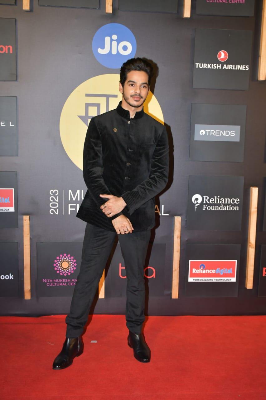 Ishaan Khatter looked dapper as he posed for the flashing lights