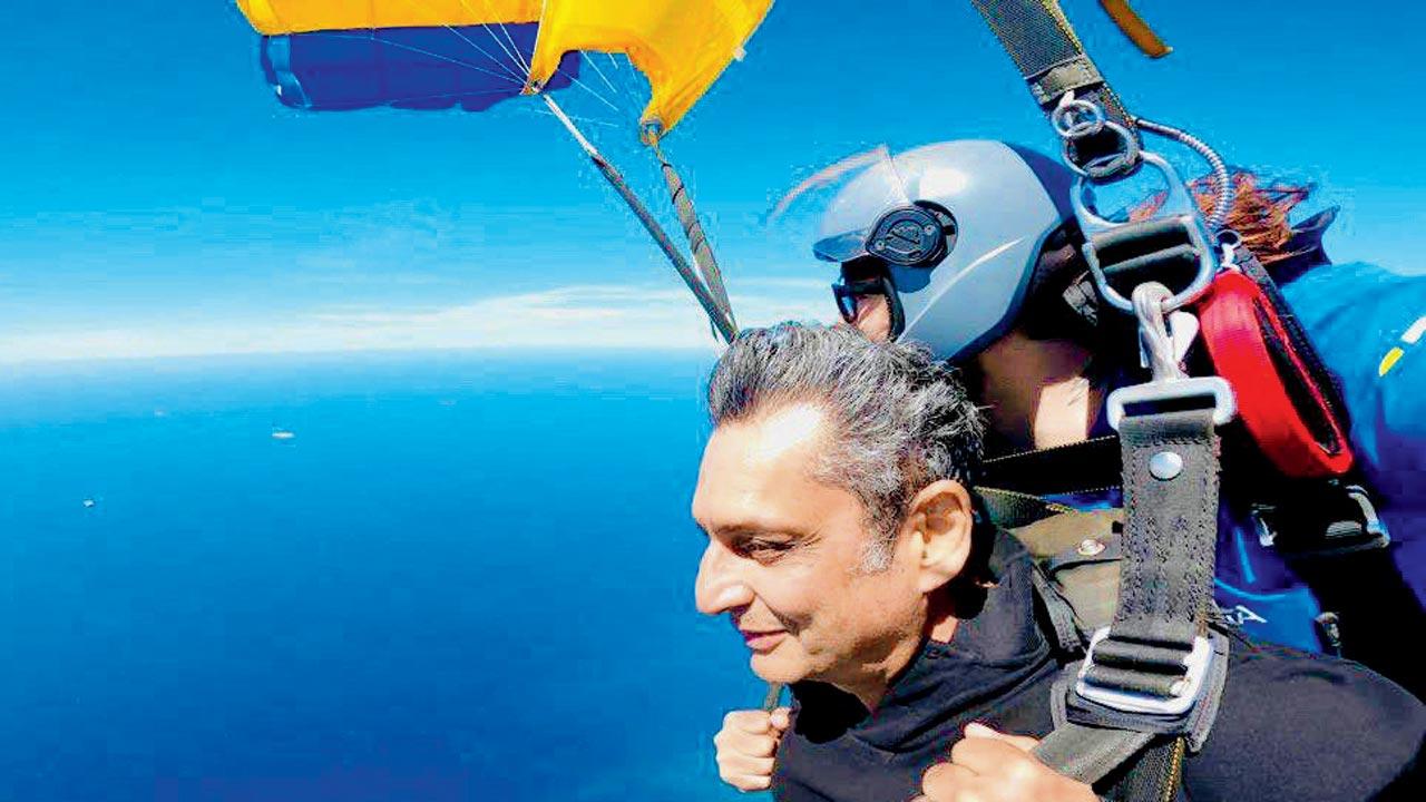 He bravely sky dives in Sydney, Australia at the age of 67