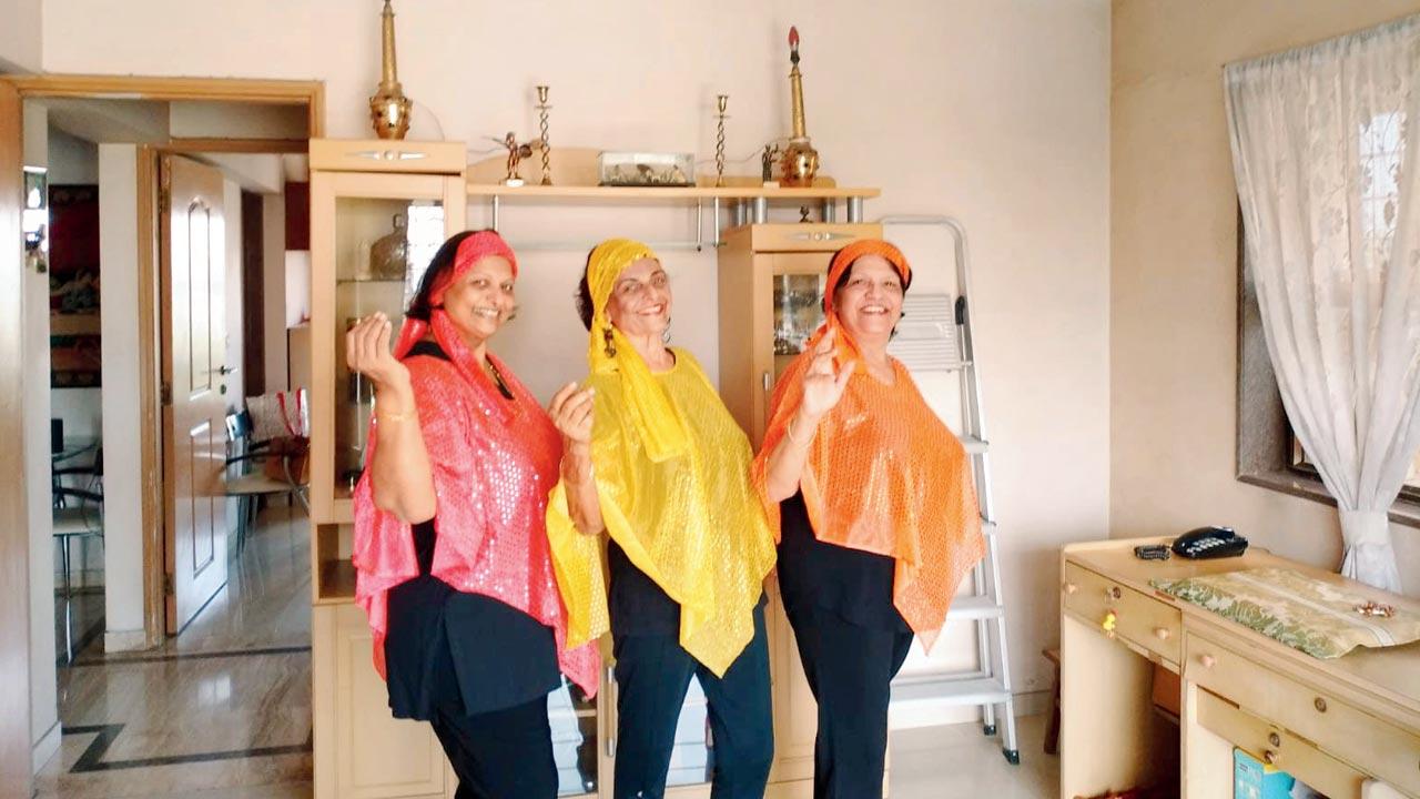 (From left) Jennifer Correa, Noreen Vincent and Noreen D’Souza in dance costumes, ready to attend a line dance class