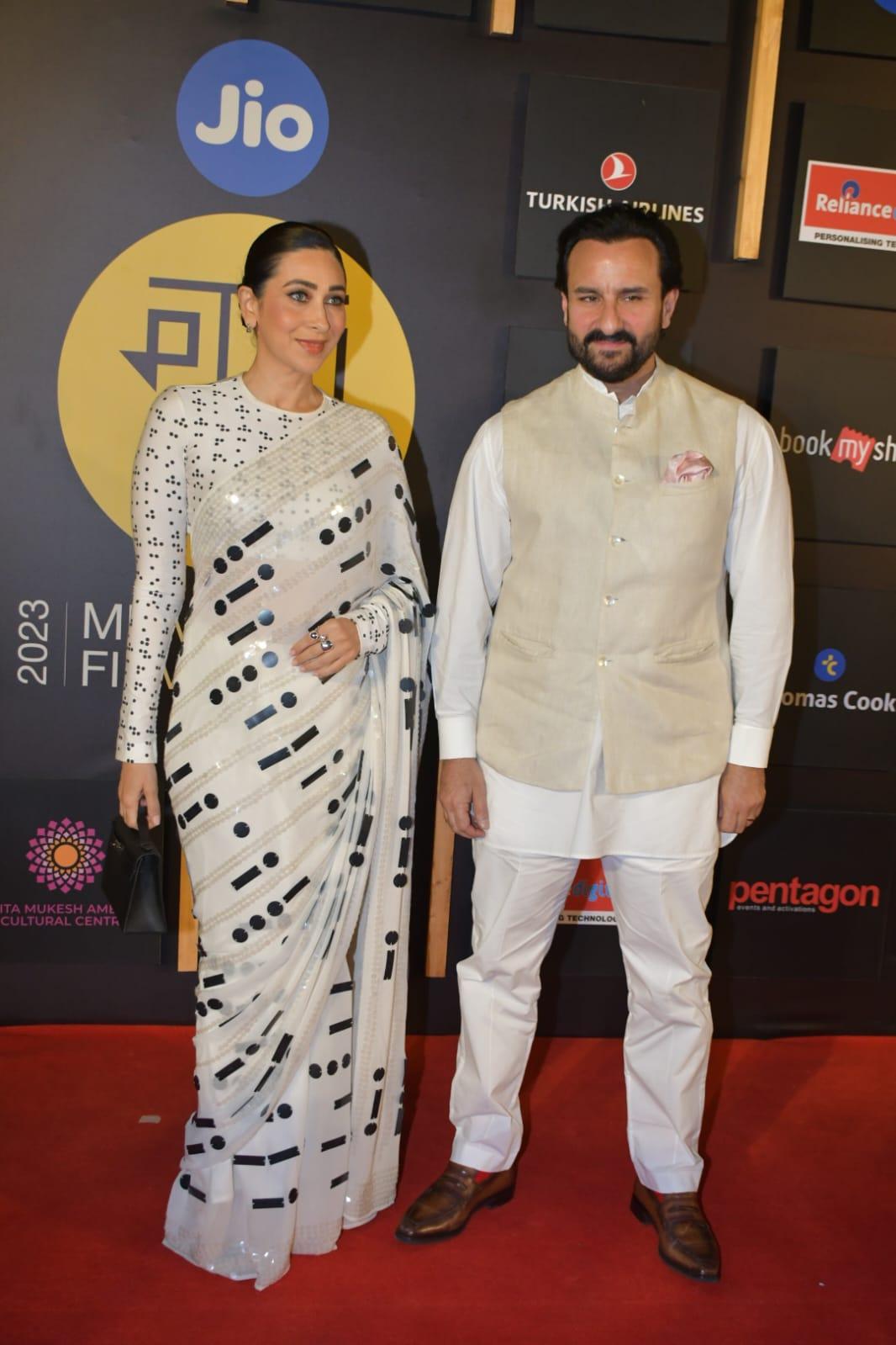 Kareena Kapoor's doting husband, Saif Ali Khan showed up to extend his support to his dear wife. The actor chose a white look as well