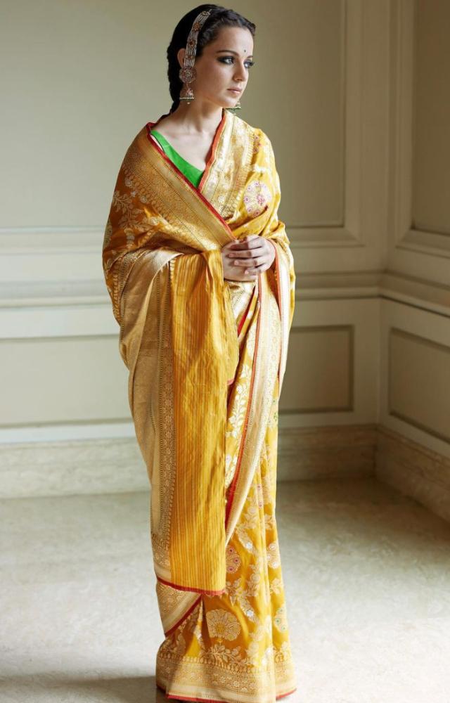 Kangana Ranut wore this resplendent yellow saree that would be perfection for Navratri