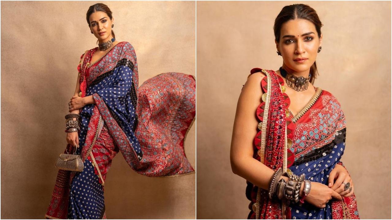Kriti Sanon opted for a blue saree with a contradictory red border which is perfect for your special day