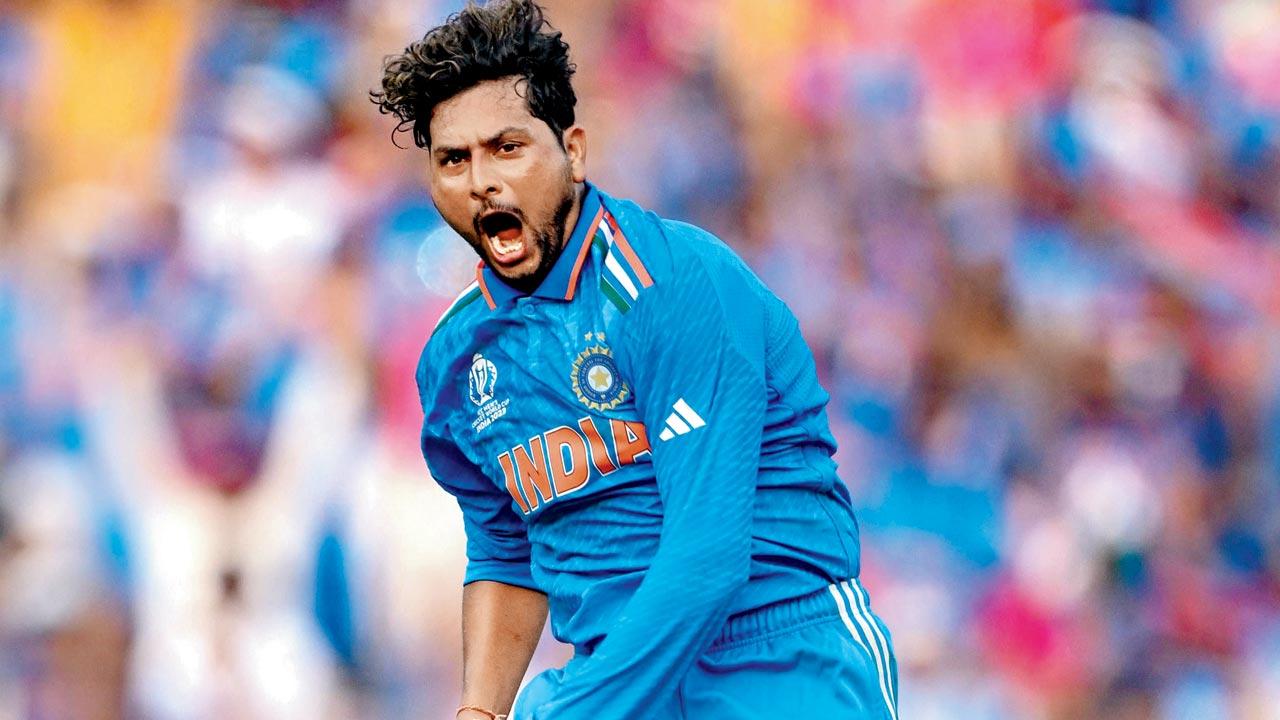 India’s Kuldeep Yadav celebrates the wicket of Pakistan’s Iftikhar Ahmed on Saturday. Pic/AFP