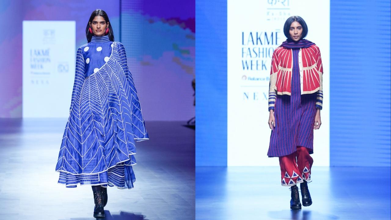 The rhythmic geometry found in neo-man-made structures inspires KaSha to create hypnotic patterns. These patterns find their way into the appliqués, hand-embroideries and silhouettes of ensembles that models walked the ramp to. Just like the recurring layout of postmodernist buildings, their designs emulate the beauty of order and structure within an ecosystem