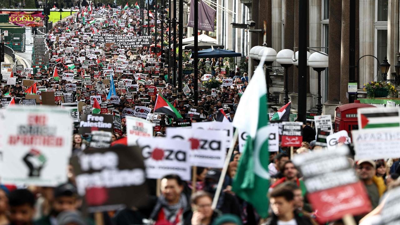 In Marseille, the country’s second-largest city, some people took to the streets, waving Palestinians flags and shouting “Free Gaza,” despite the protest being banned by local police.