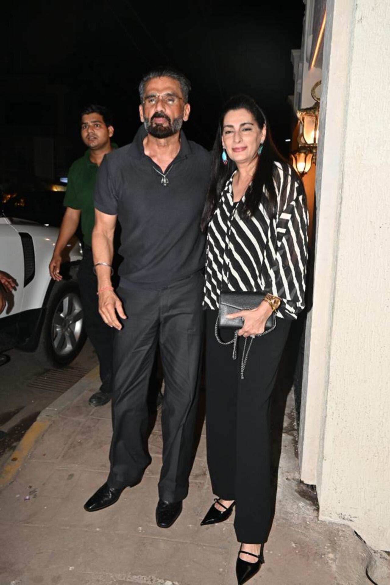 Suniel Shetty was seen at the new spot in the city with his wife Mana Shetty