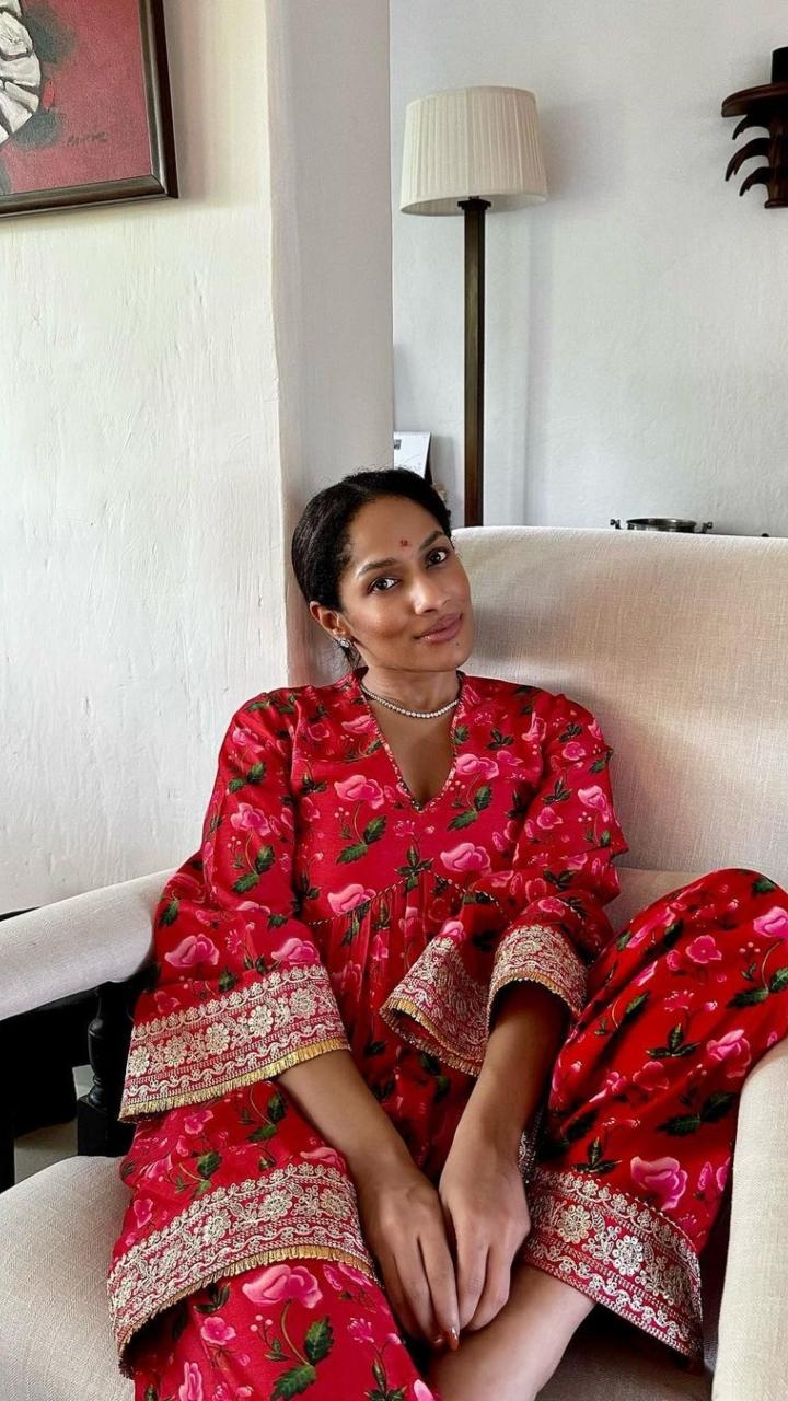 Trust Masaba Gupta to show you the right way to dress up for Karva Chauth 2023 without much effort. The fashion designer-actress wore a trendy yet comfortable red outfit in this picture