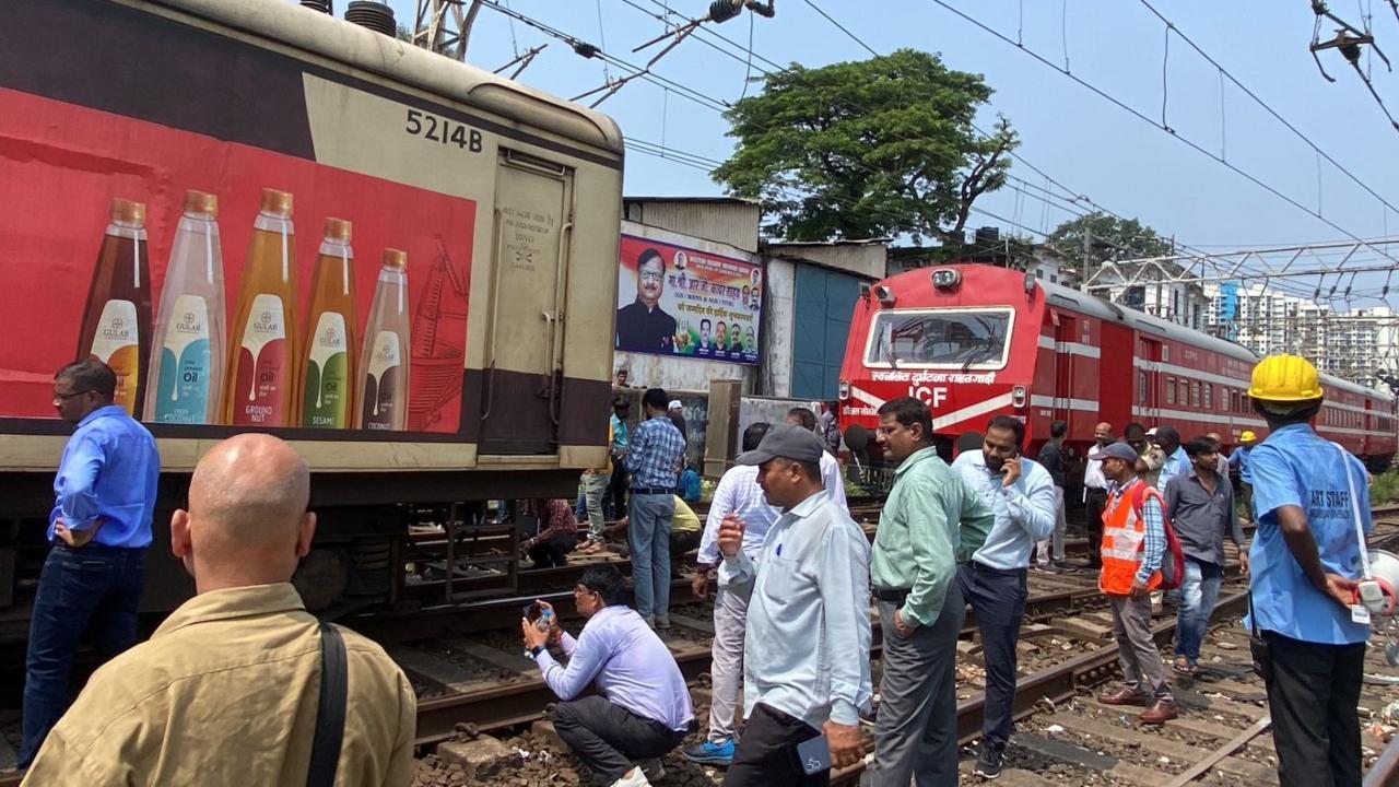 A wheel of the local train derailed at a crossing point while it was entering a car shed at around 11.30 am, he said