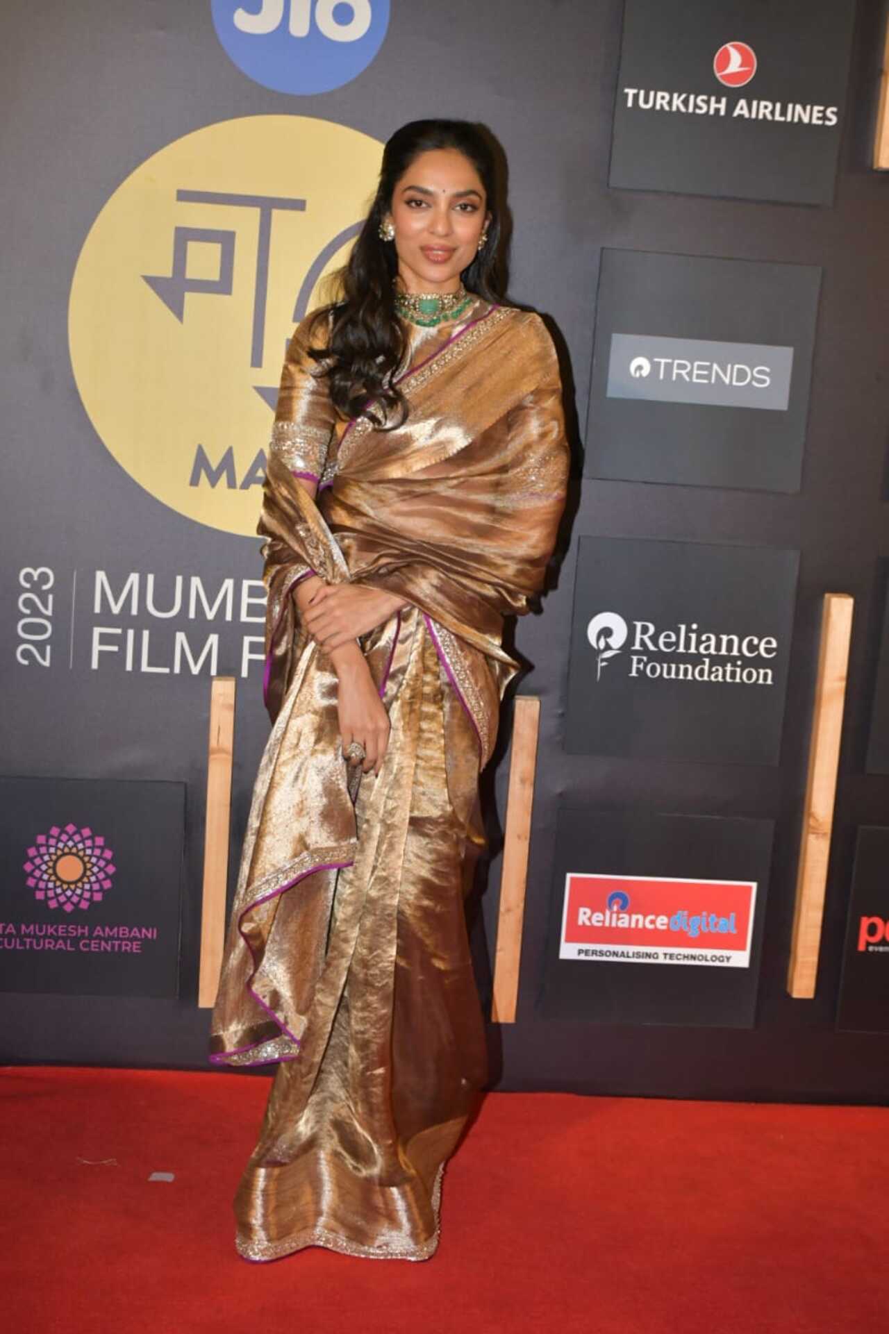 Sobhita Dhulipala opted for a golden saree for the occasion