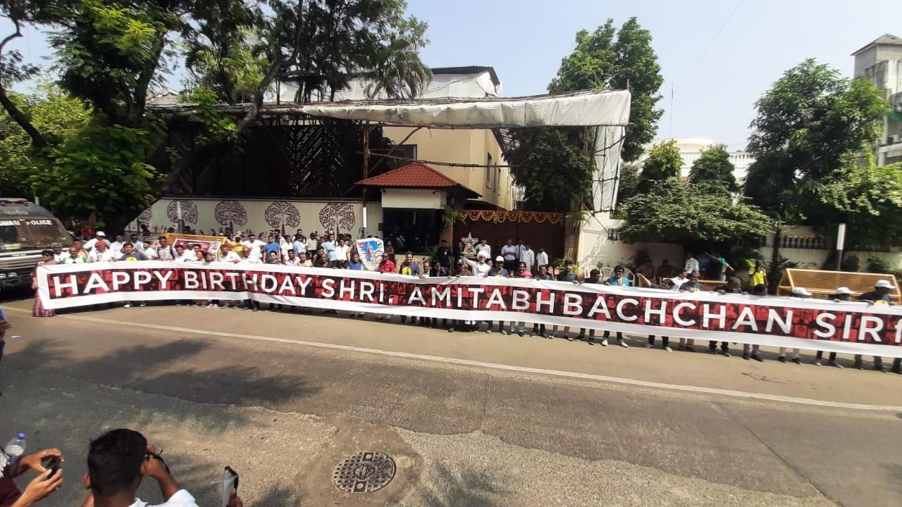 Fans gathered outside Big B's house with posters