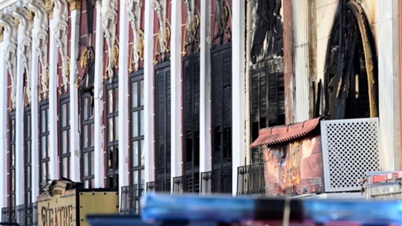 Picture shows the facade of the building where at least thirteen people were killed in a fire at a nightclub in Murcia