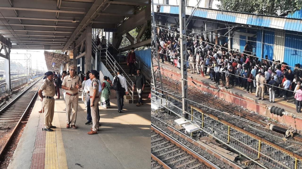 RPF officials trying to avoid chaos on railway platform (Pic/Satej Shinde)