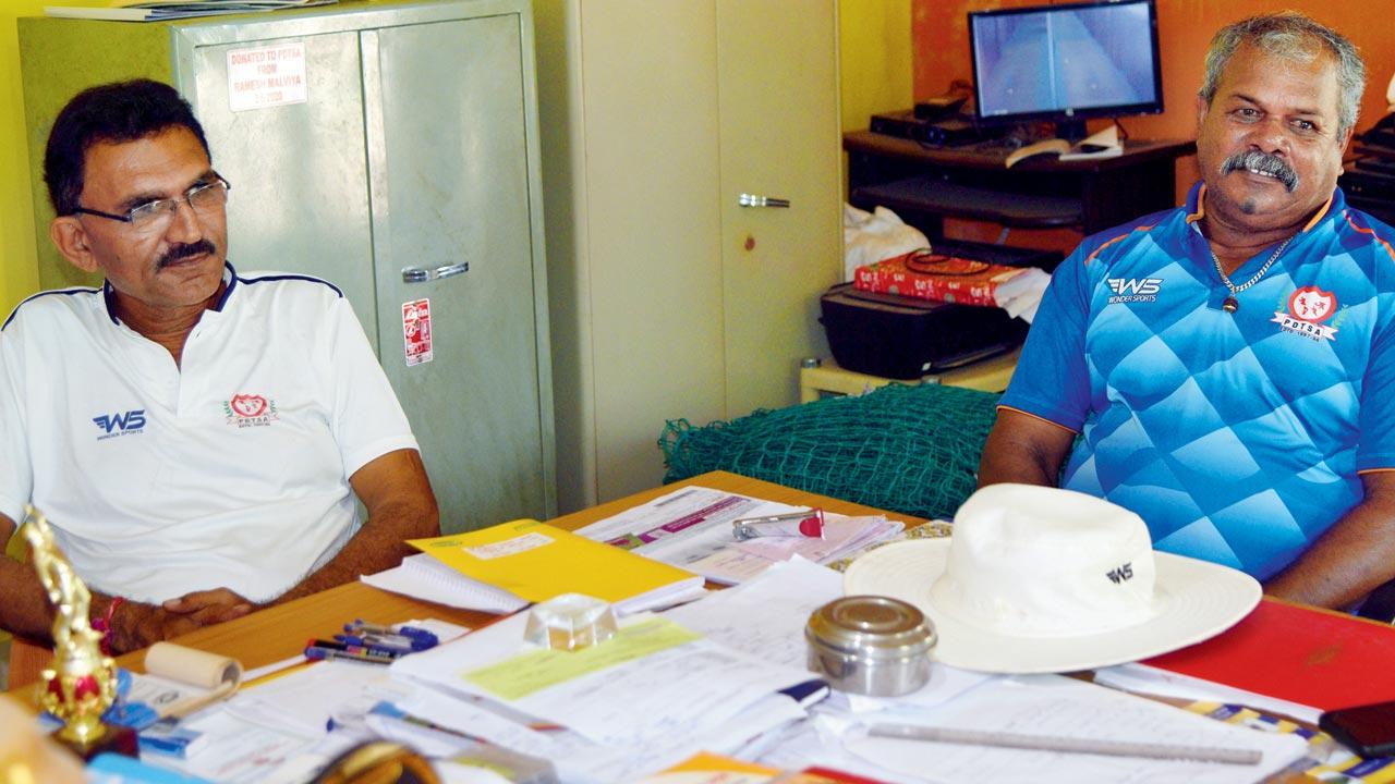 Bipin D Patil, general secretary of the PDTSA, and coach Bharat Chamre at the association’s office. It was Patil who convinced Chamre to pursue coaching 