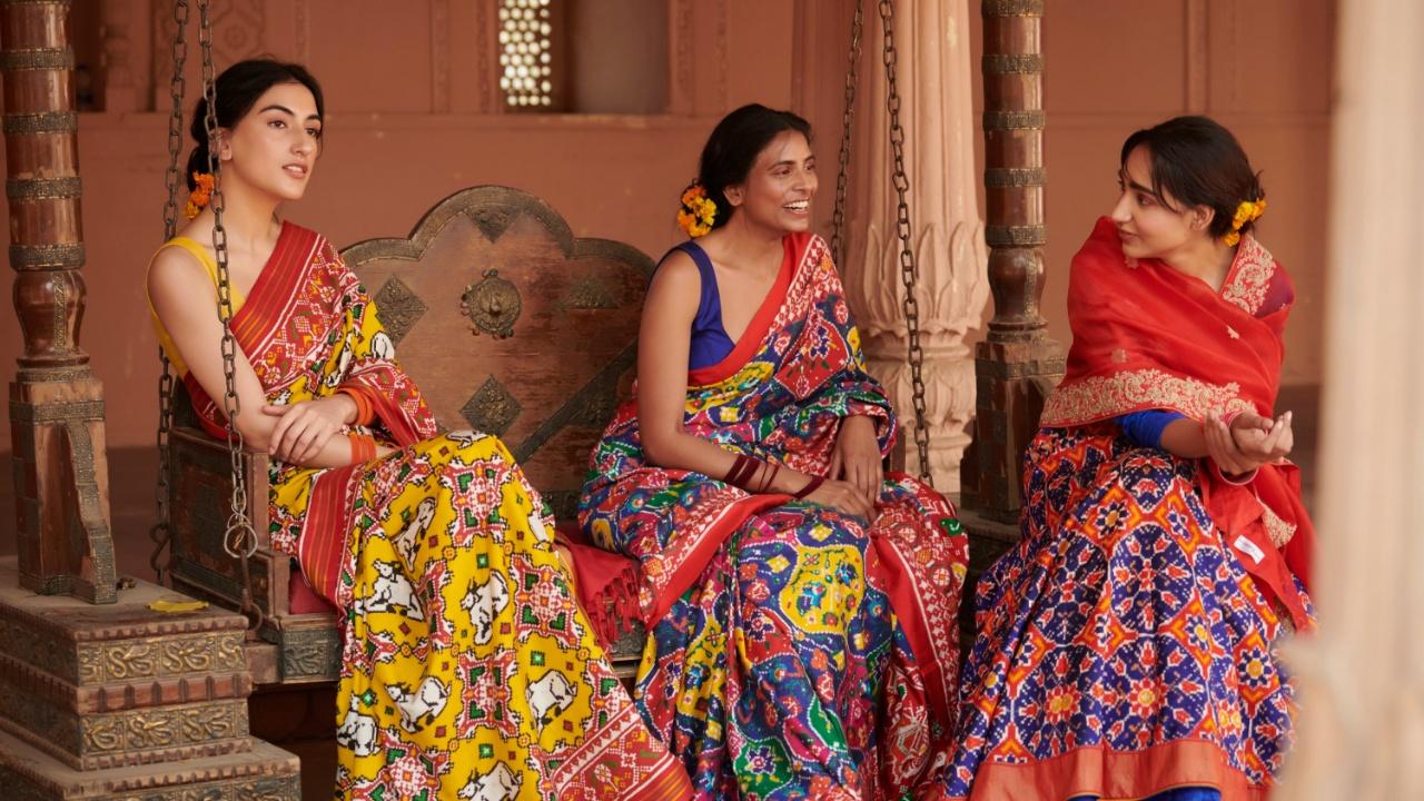 The timeless Patola saree too, effortlessly harmonises with the essence and energy of Navratri. Its auspicious colour palette, intricate patterns and symbolic motifs enhance the festive ambience, establishing it as a perennial favourite for the occasion.  
Image Courtesy: Gautam Gupta 