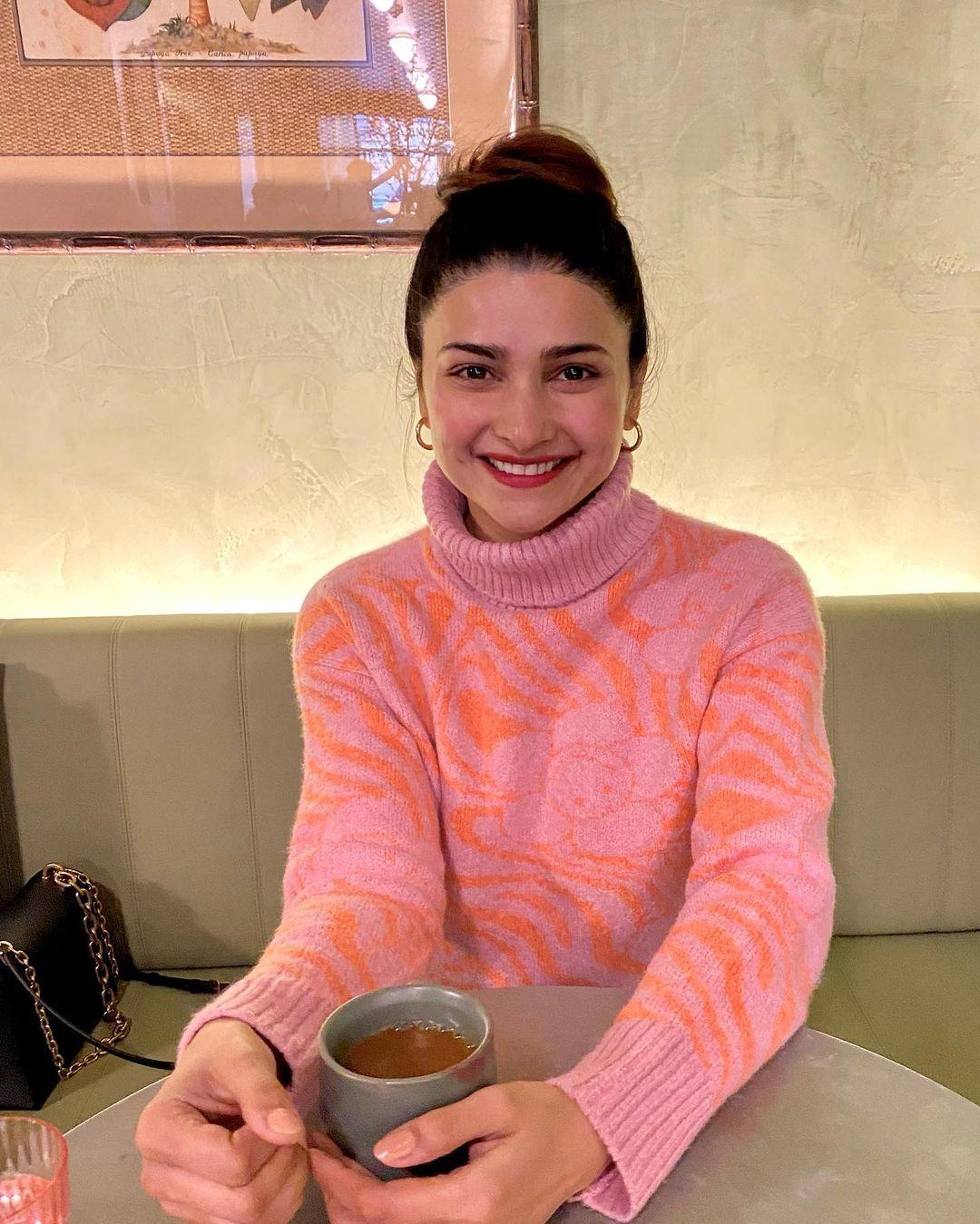 Prachi Desai in this pink sweater is the perfect ensemble for a winter night out