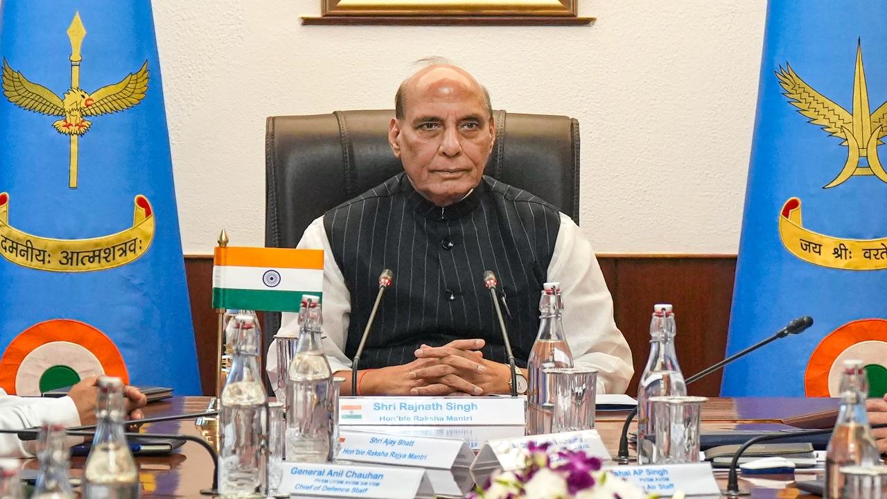 Union Defense Minister Rajnath Singh addressed the second Indian Air Force Commanders' Conference of 2023 in the national capital, New Delhi, on Thursday, the Ministry of Defence said in a statement