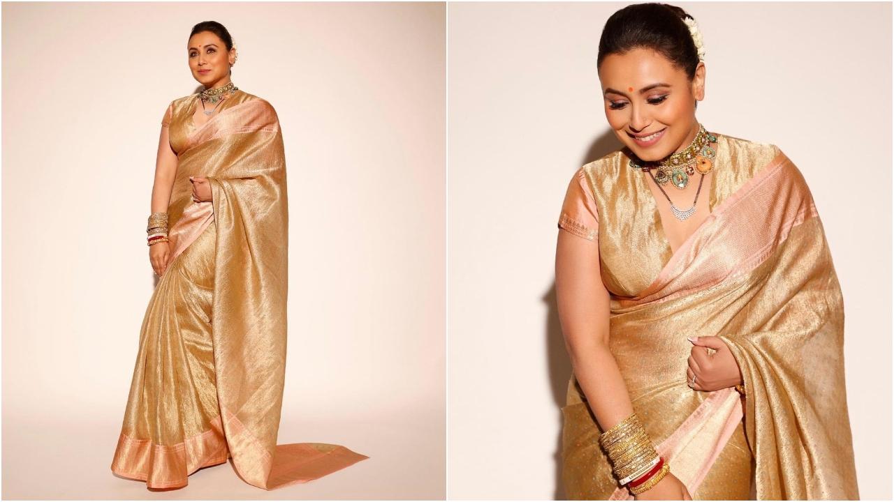 There's no one else who can do sarees quite like Rani does. The actress in this golden saree served all the fashion goals
