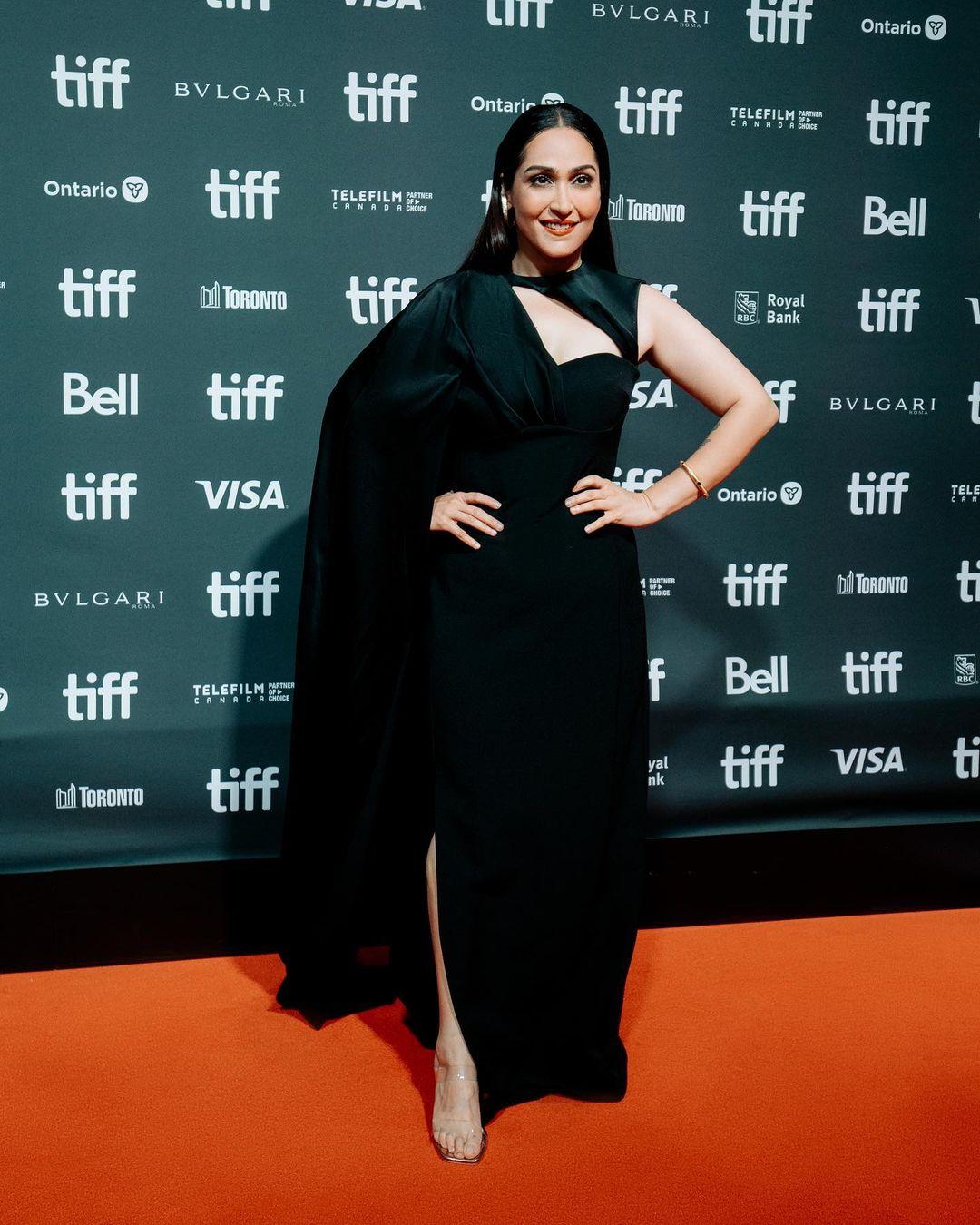 At TIFF, Shibani Bedi wore a black creation from the Summer Somewhere shop, Aimee.loved and paired it with jewelry from Amrapali jewels
