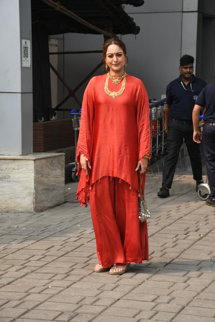 Sonakshi Sinha opted for red attire as she was spotted at the Kalina airport